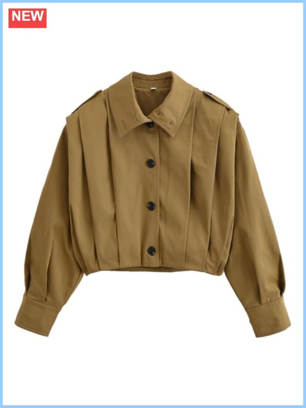 Cropped Pleated Trench Coat Short Jacket Button Down